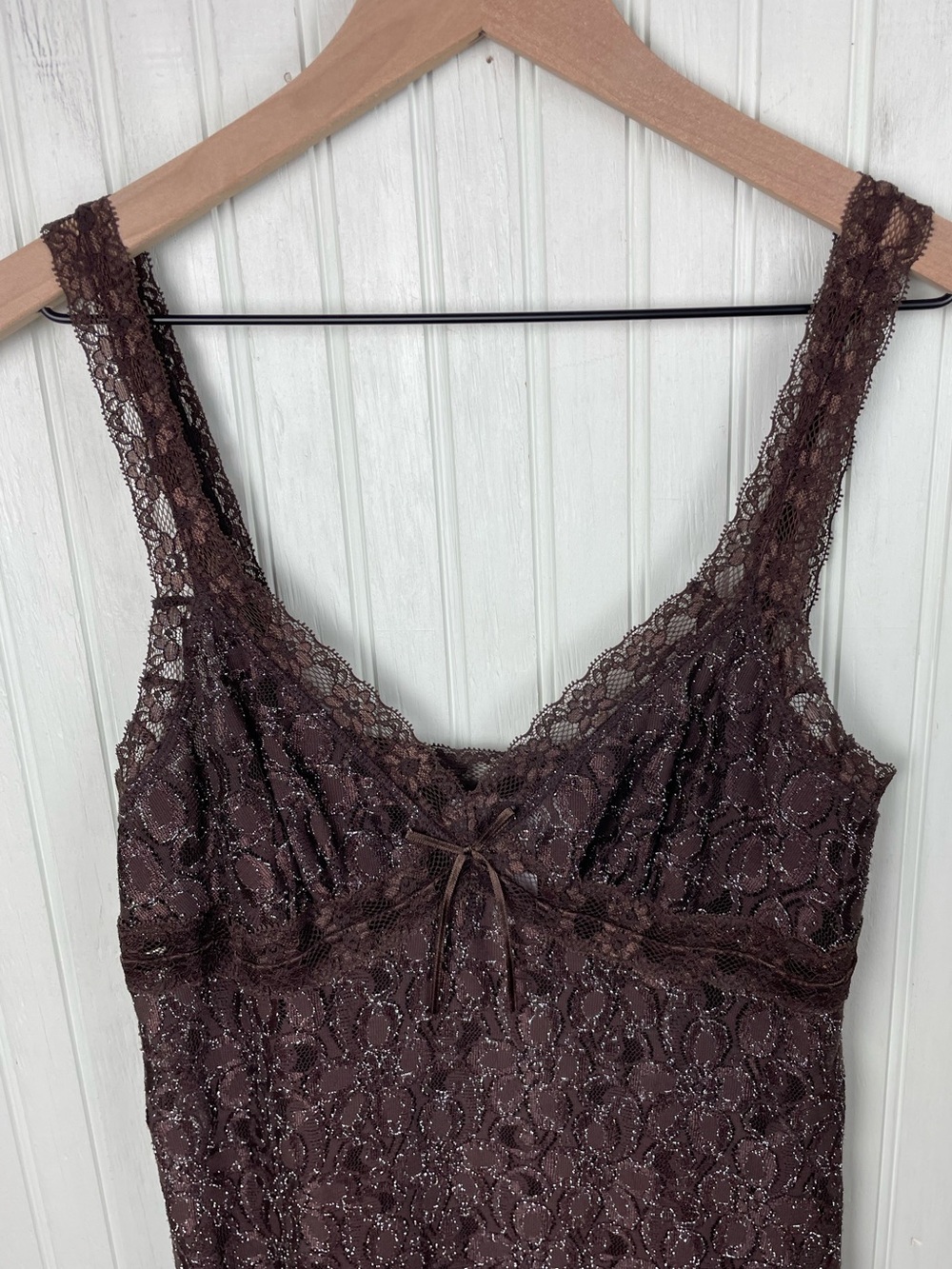 Vintage Y2K Morgan Taylor Intimates Brown Glitter Babydoll Slip Dress Fairycore - Picture 7 of 11